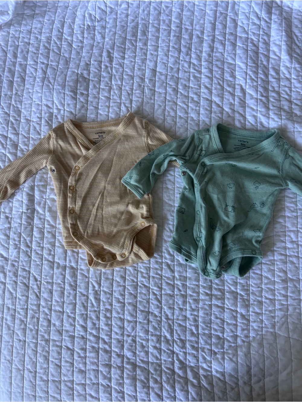 Carter's Yellow Stripe and Green Farm Print Long Sleeve Bodysuit Duo Unisex